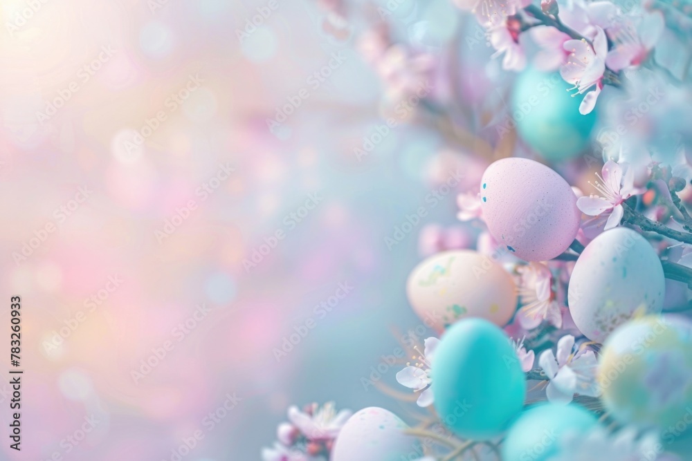 Vibrant Easter eggs perched on tree, perfect for spring celebrations