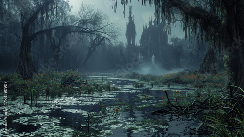 A cursed swamp haunted by vengeful spirits and cursed creatures
