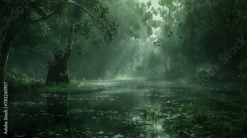 A cursed swamp haunted by vengeful spirits and cursed creatures photo