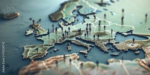 A map of Europe with people standing on it Generative AI