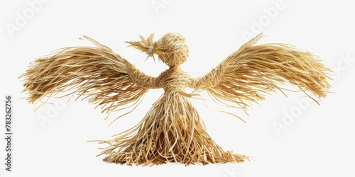 A sculpture of a bird made of straw. Perfect for nature and art concepts