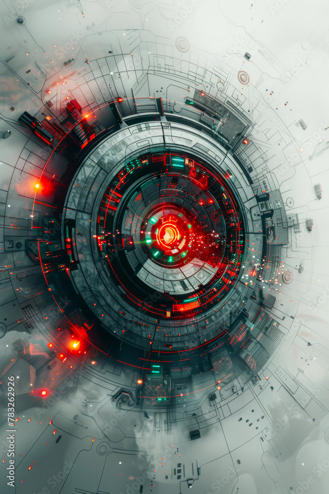 Futuristic Cybernetic Core with Glowing Red Elements Futuristic Cybernetic Core with Glowing Red Elements