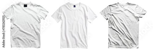 Collection of blank white t-shirts isolated on transparent background. © paulmalaianu