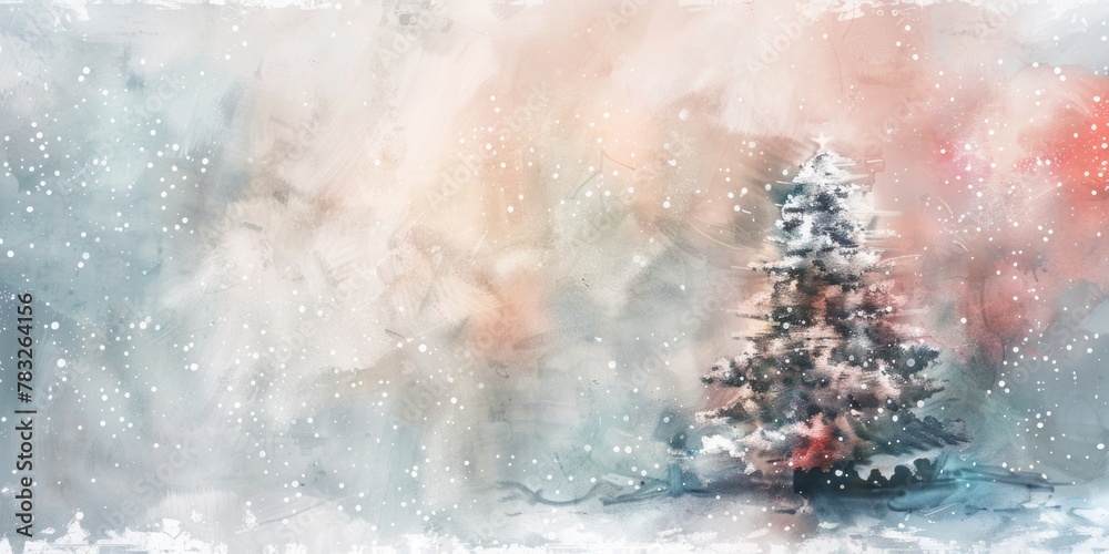 A beautiful watercolor painting of a Christmas tree in the snow. Perfect for holiday designs