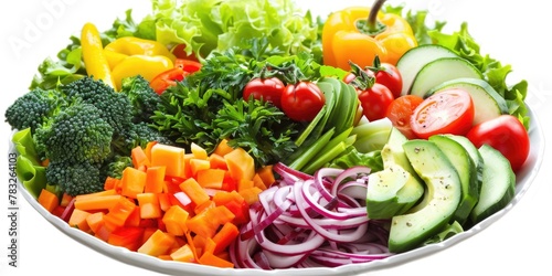 A white bowl filled with a variety of fresh vegetables, perfect for healthy eating promotions