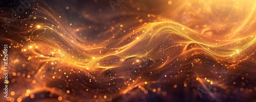 Abstract golden waves on magical black background, Digital Soundwave, Retro Sci-Fi background of the 80 s