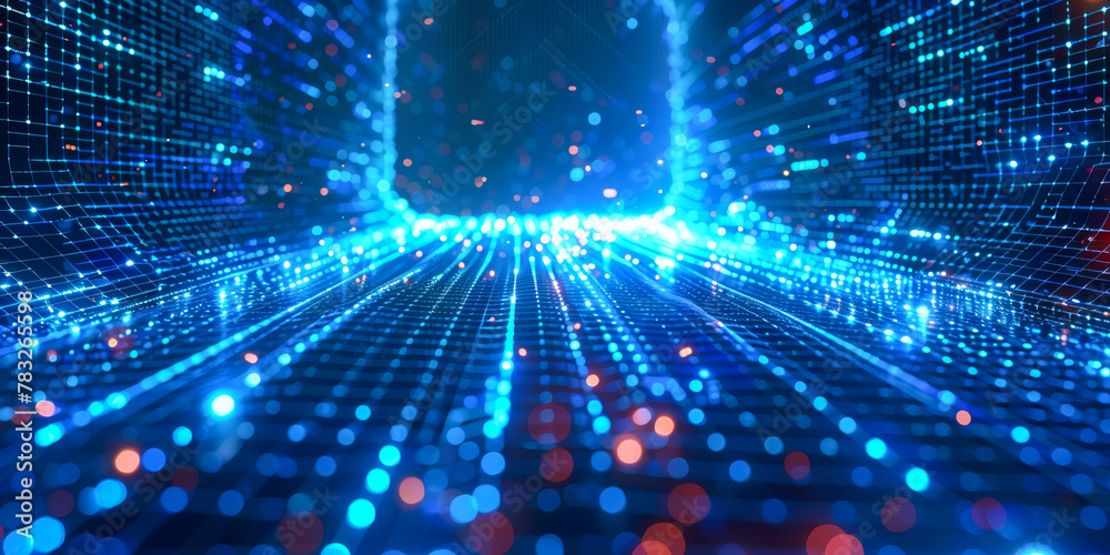 Futuristic Digital Network Tunnel with Glowing Blue Dots Futuristic Digital Network Tunnel with Glowing Blue Dots
