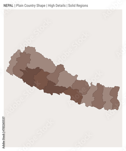 Nepal plain country map. High Details. Solid Regions style. Shape of Nepal. Vector illustration.