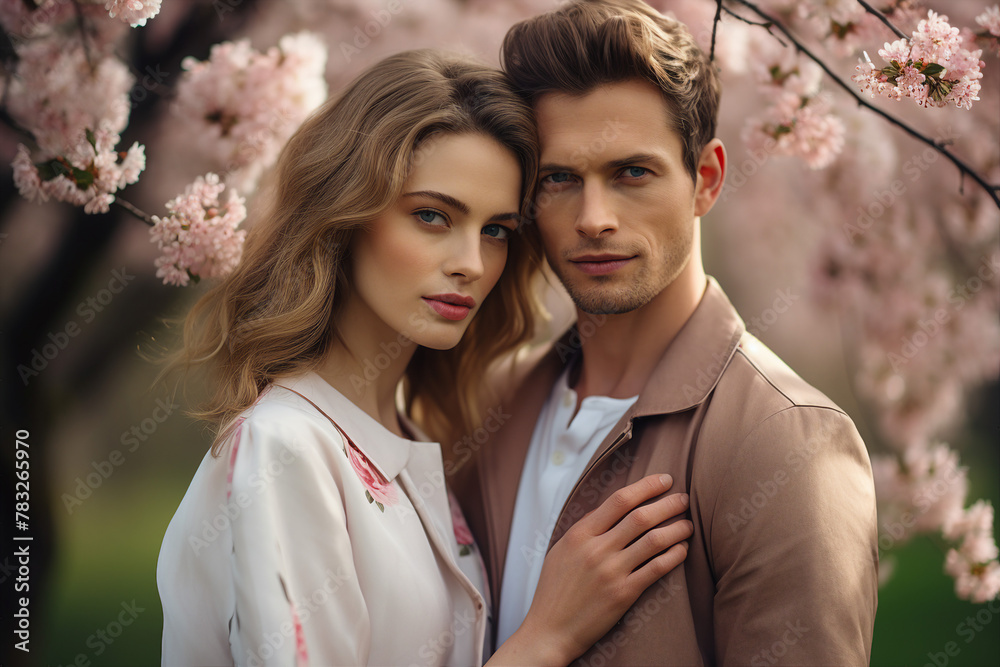 Happy people enjoying beautiful spring day park trees blossom city view Generative AI illustration Happy people enjoying beautiful spring day park trees blossom city view Generative AI illustration