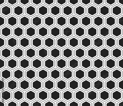 Hexagon vector pattern. Rounded hexagons mosaic pattern with inner solid cells. Hexagonal shapes. Seamless tileable vector illustration.