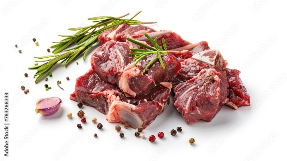 Fresh raw meat on a clean white background, perfect for food industry designs Fresh raw meat on a clean white background, perfect for food industry designs