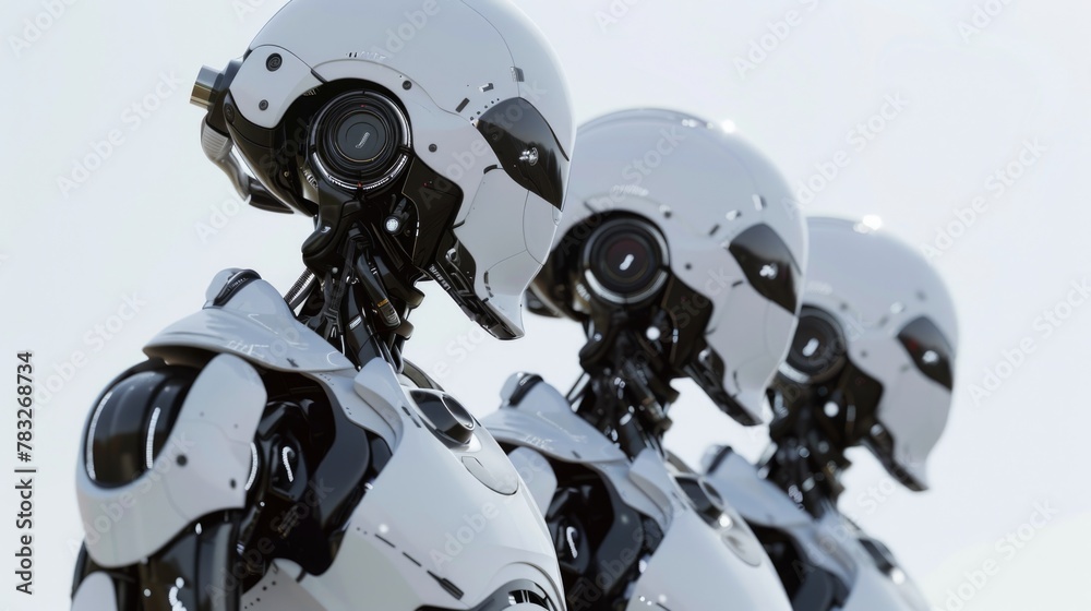 A group of robots standing in a row. Suitable for tech-related designs A group of robots standing in a row. Suitable for tech-related designs