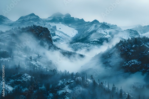 Misty Mountainscape  Steamy Silence of Yellowstone. Concept Nature Photography  Wild Landscapes  Remote Locations  Moody Atmosphere  Dramatic Scenery