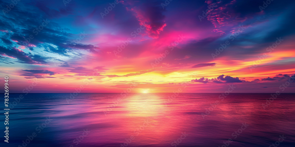 Vibrant Sunset Over Serene Ocean Horizon