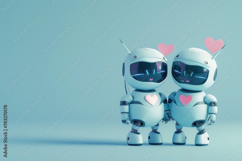 Two robotic figures side by side, suitable for tech concepts Two robotic figures side by side, suitable for tech concepts