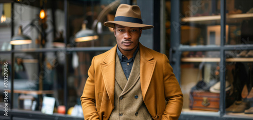 Stylish Man in Fashionable Autumn Attire with Hat