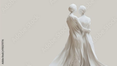 A statue featuring two women standing side by side. Suitable for various design projects