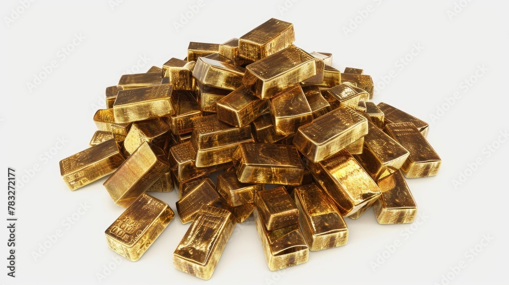 A pile of gold bars on a white surface. Ideal for financial and investment concepts