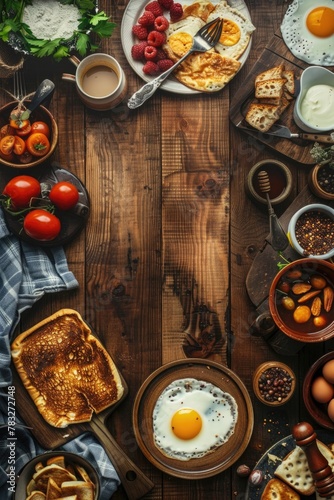 A wooden table topped with plates of food, perfect for food bloggers or restaurant promotions
