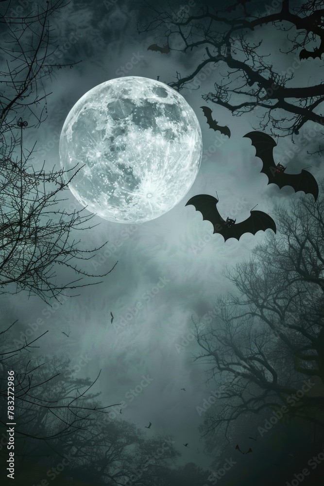 Naklejka premium Bats flying in front of a full moon. Suitable for Halloween themes