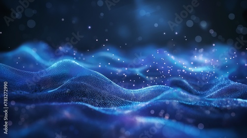 Digital technology background, wave with many dots and particles.