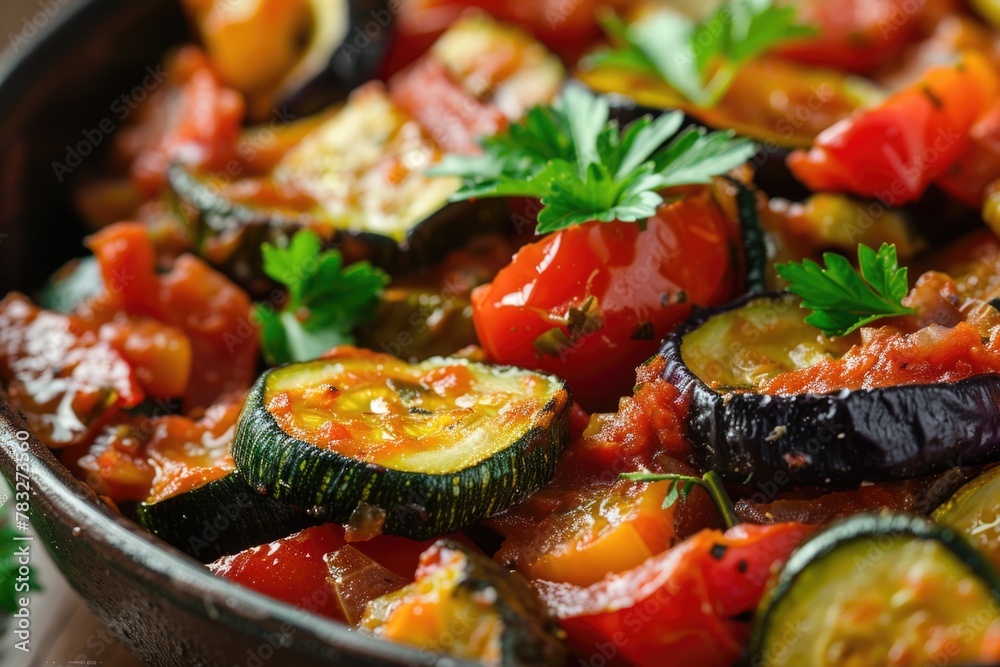 Close up of a pan filled with fresh vegetables, perfect for cooking and food preparation Close up of a pan filled with fresh vegetables, perfect for cooking and food preparation