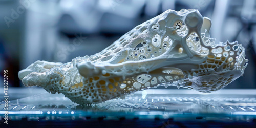 Intricate 3D-Printed Skull Sculpture on Reflective Surface