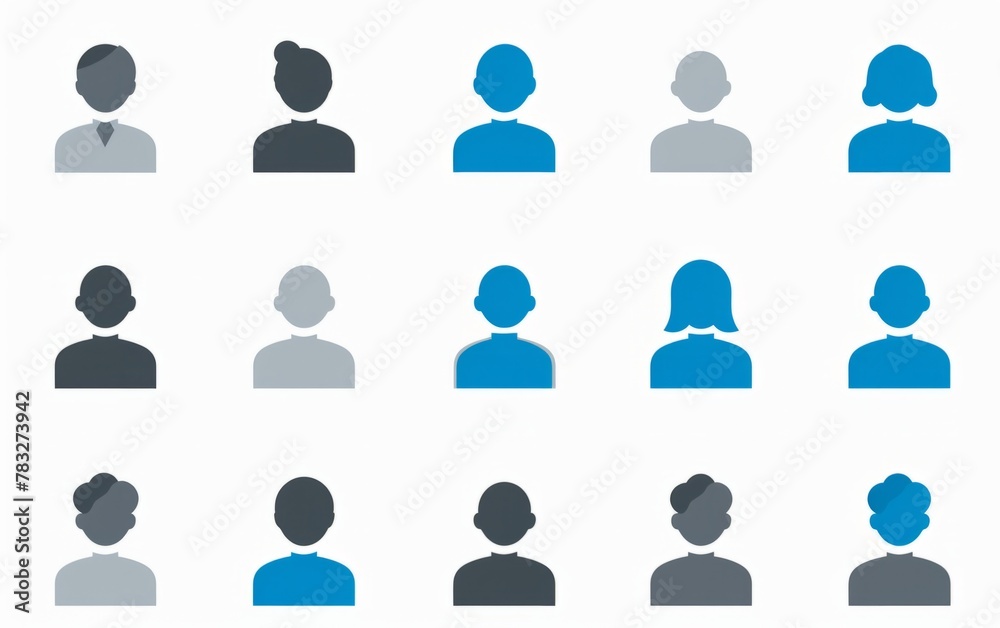 set of icons for audience, people and community in grey with blue accents on white background Generative AI set of icons for audience, people and community in grey with blue accents on white background Generative AI
