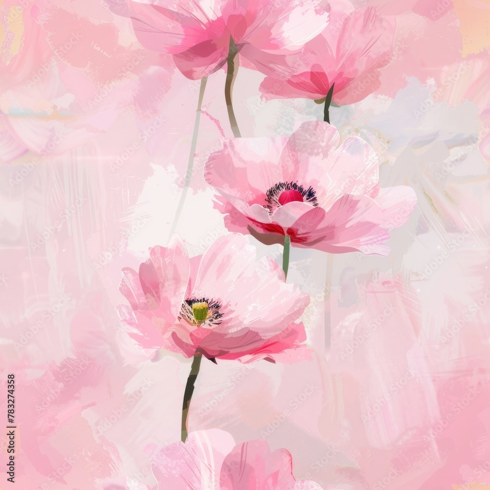 A painting of pink flowers on a pink background. Suitable for various design projects