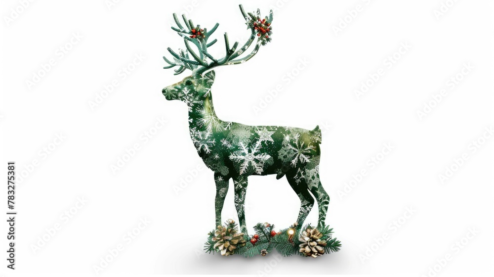 A unique green deer with red berries on its antlers. Suitable for holiday and nature-themed projects