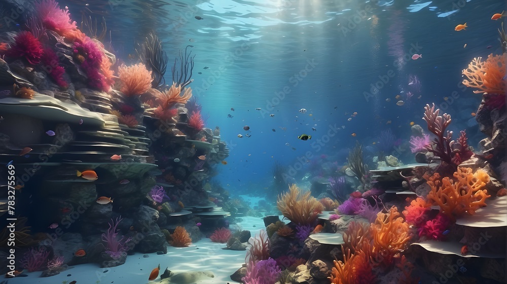 Beautiful underwater scenery, digital art, generative AI, background, and wallpaper