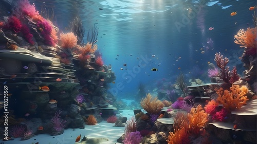 Beautiful underwater scenery  digital art  generative AI  background  and wallpaper