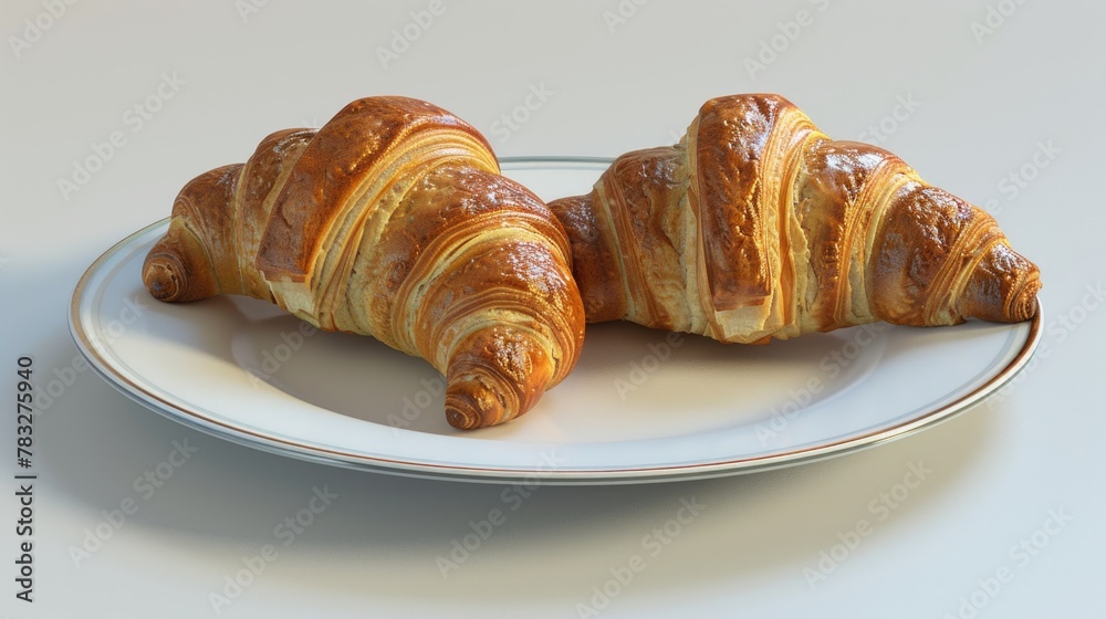 A simple image of two croissants on a plate, suitable for various food-related projects A simple image of two croissants on a plate, suitable for various food-related projects