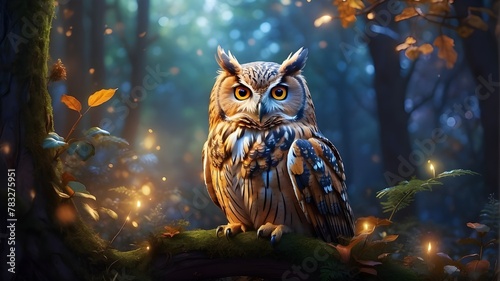 A dazzling owl in a magical woodland photo