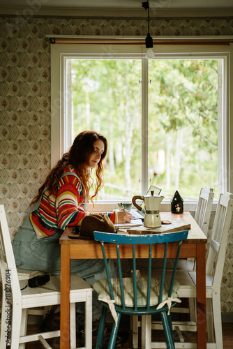 Woman holidays cabin forest