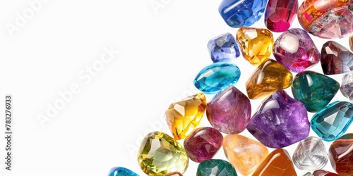Colorful gems displayed on a white surface, perfect for jewelry or gemstone themes