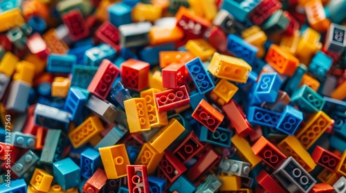 Colorful Assortment of Toy Building Bricks in Closeup