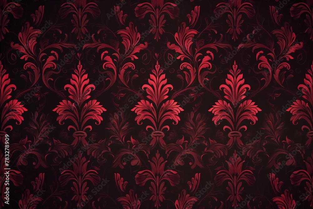 An ornate red damask pattern set against a dark background creates a sumptuous wallpaper ideal for adding a touch of elegance. An ornate red damask pattern set against a dark background creates a sumptuous wallpaper ideal for adding a touch of elegance.
