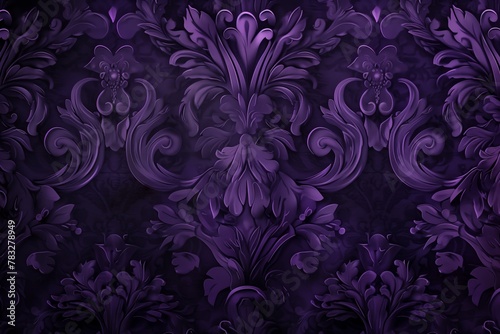 A sophisticated floral pattern rendered in deep purple shades  perfect for luxurious wallpaper or fabric design.