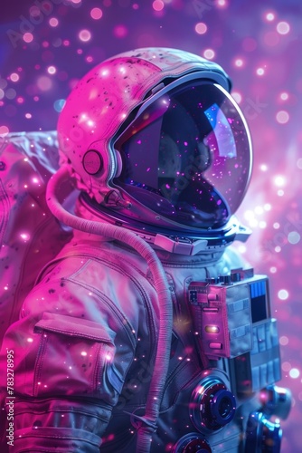 An astronaut in a space suit against a pink background. Suitable for space exploration concepts