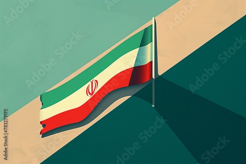 The Iranian flag is featured prominently against a background of geometric shadows, symbolizing the country's complexity and cultural depth photo