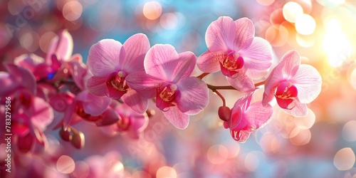 Vibrant Pink Orchids Blossoming in the Sunlight