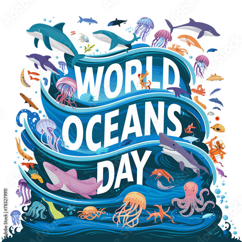 June 8, World oceans day, isolated on transparent background, Generative ai