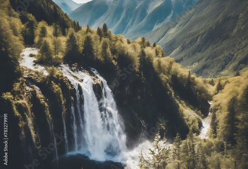 A view of a Waterfall in the mountains