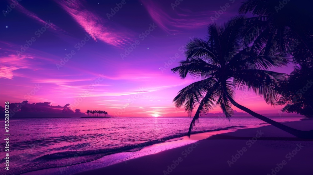 Palm tree on beach at sunset