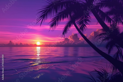 Majestic sunset over ocean with palm trees © BrandwayArt