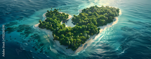 Heart-shaped , a tropical island surrounded by the sea. Tropical paradise background. © hamzarao