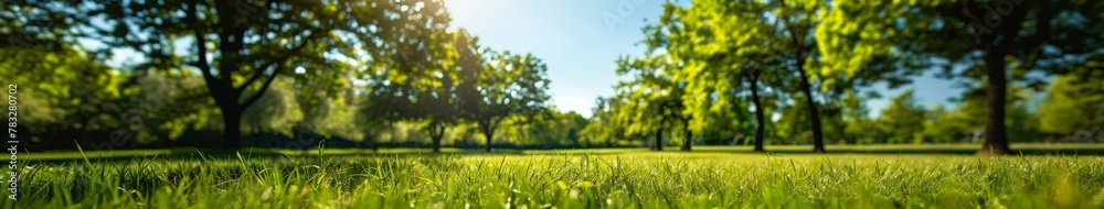 Grassy field with trees in background