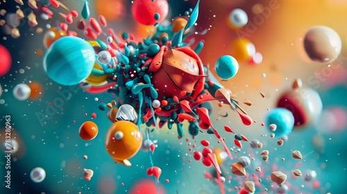 A dynamic juggling act with colorful objects in motion