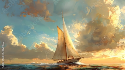 A dynamic sailboat gliding across the water with grace